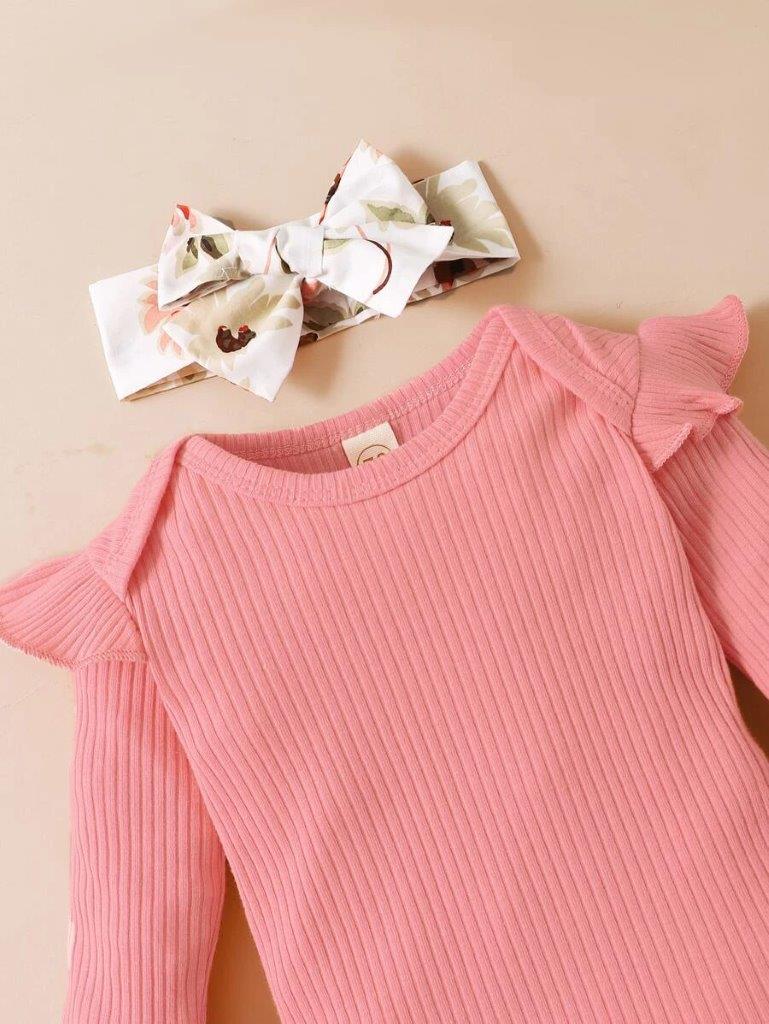 Baby Pink Ribbed Bodysuit And Pants Set