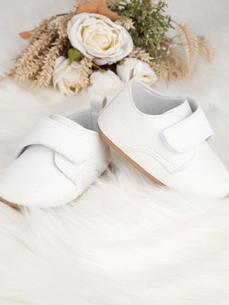 Baby White Leather Strap Flats