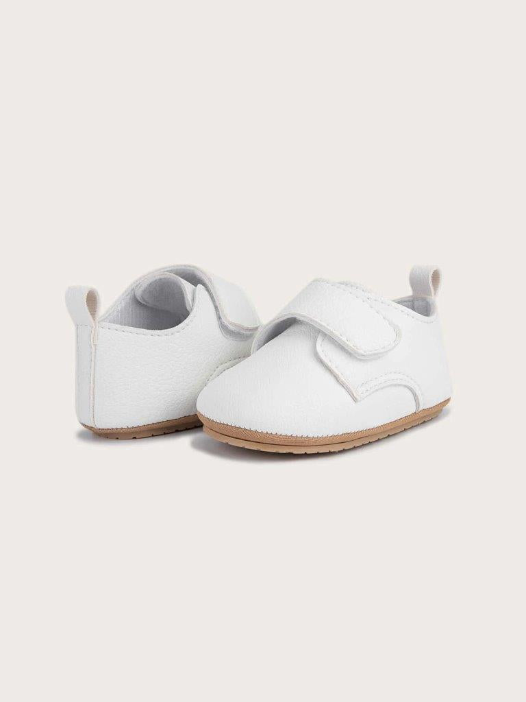 Baby White Leather Strap Flats