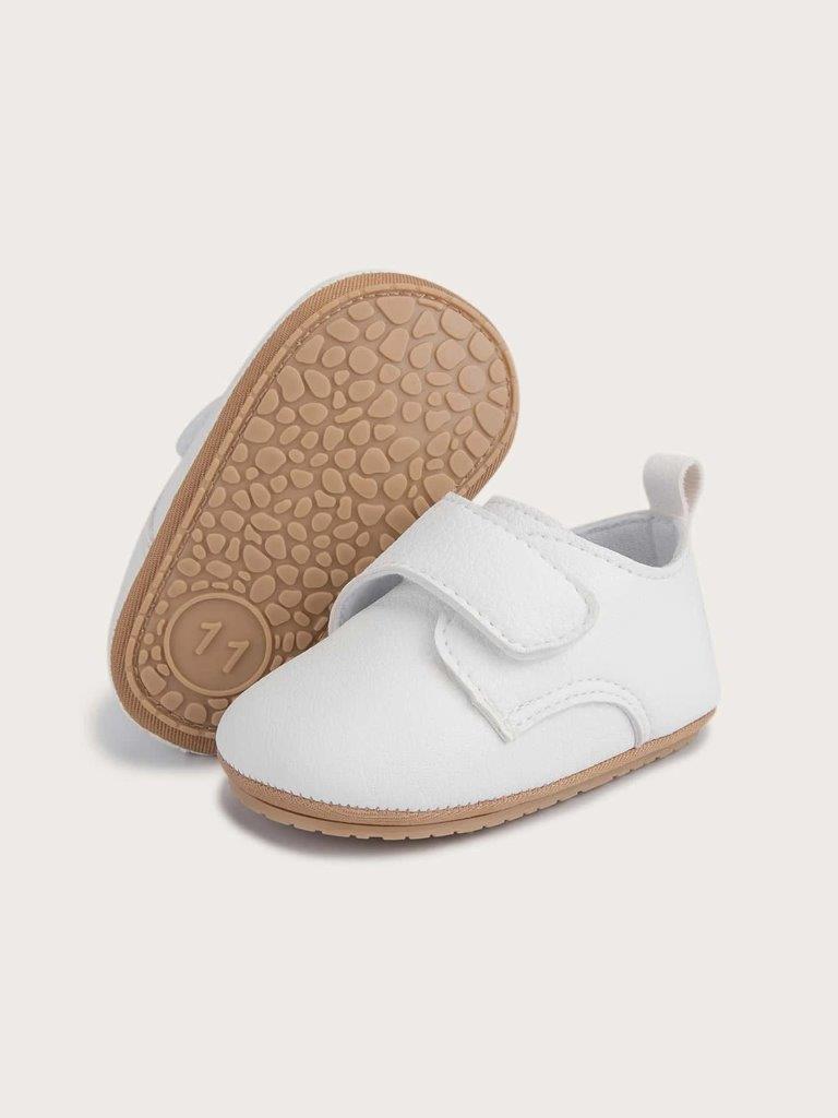 Baby White Leather Strap Flats
