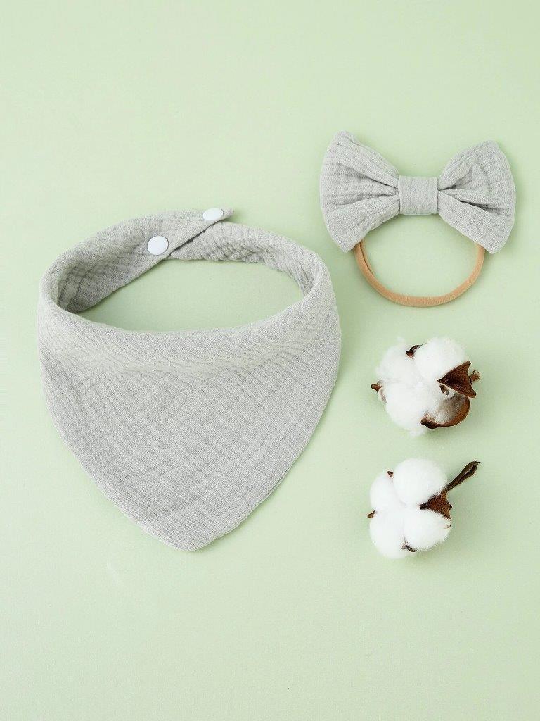 Baby Bandana Bib With Bow Grey