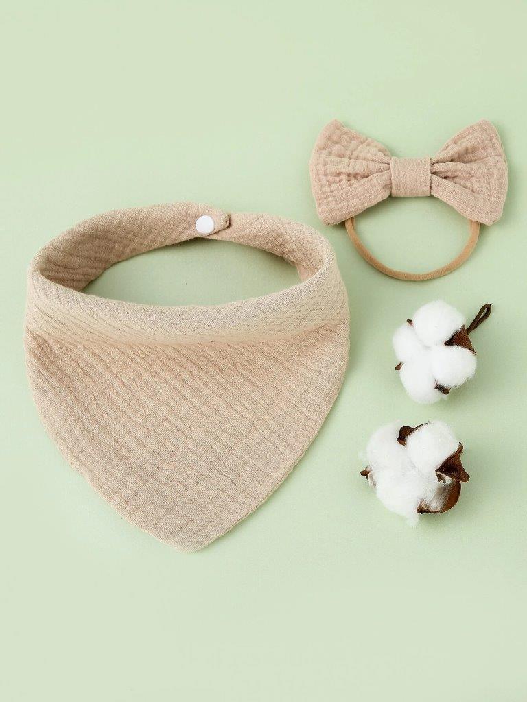 Baby Bandana Bib With Bow Khaki