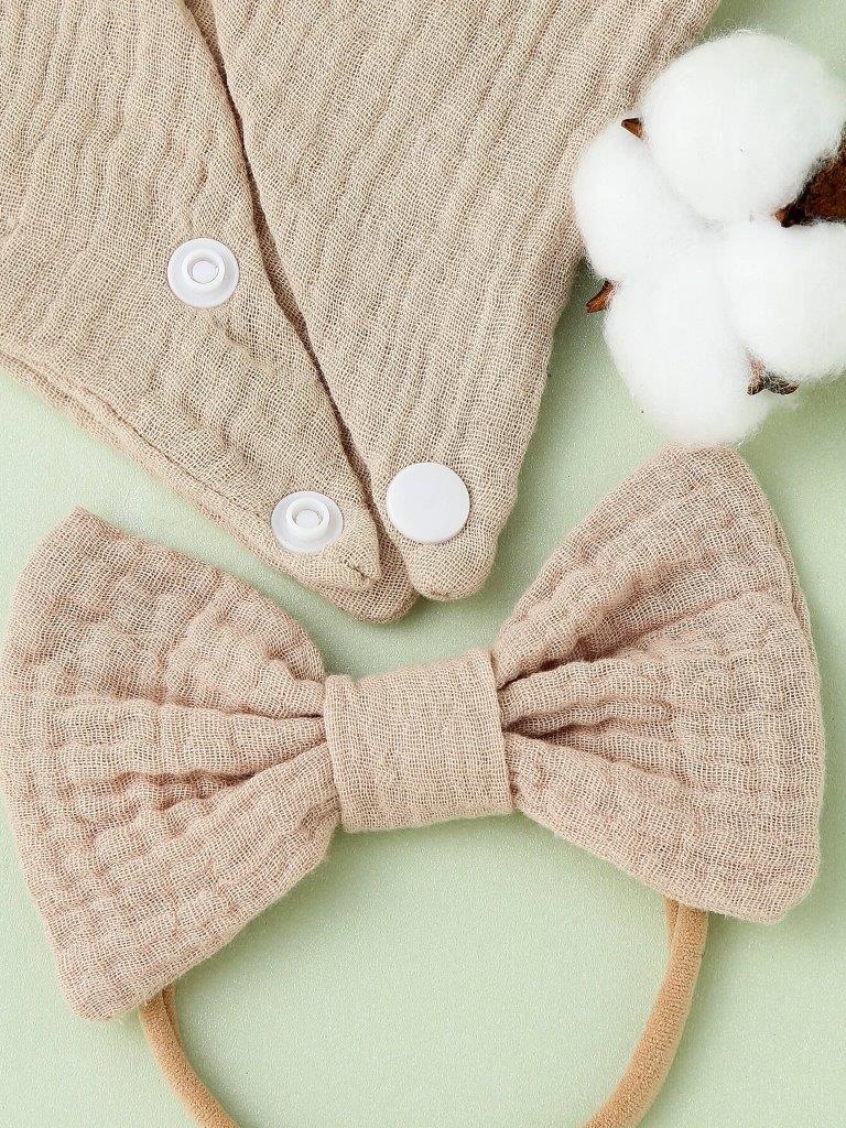 Baby Bandana Bib With Bow Khaki