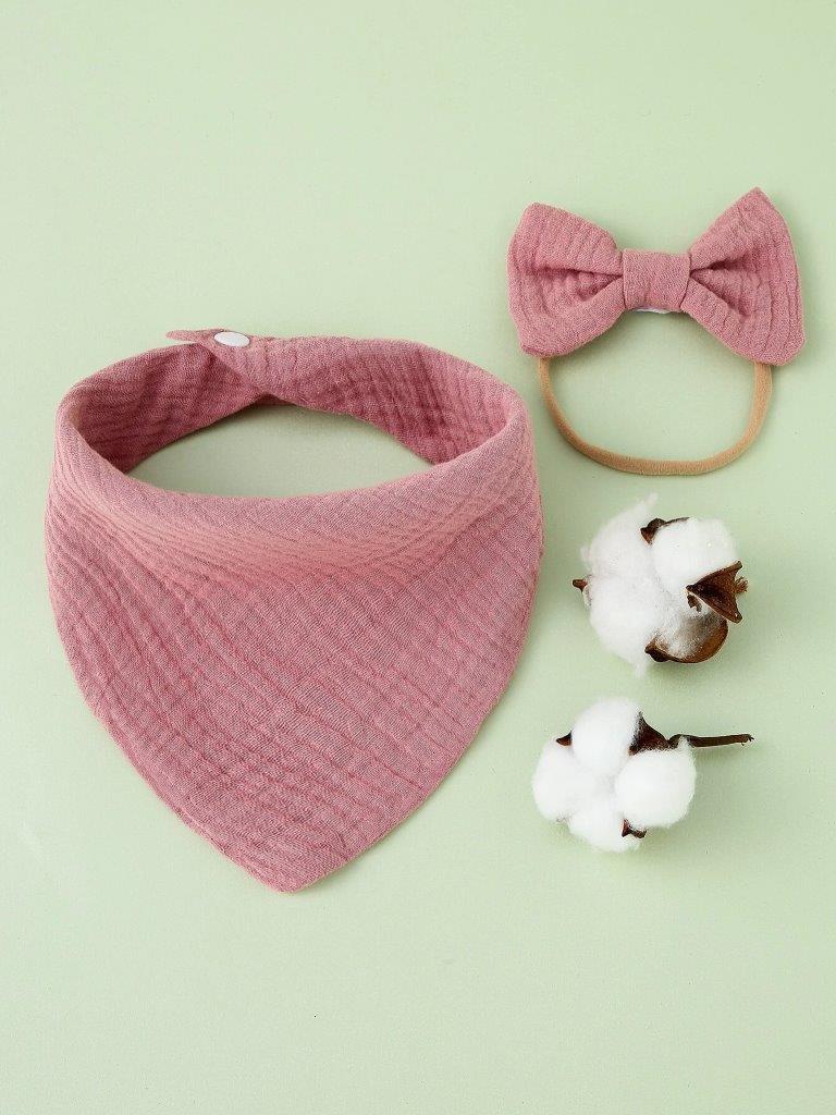Baby Bandana Bib With Bow Dusty Pink