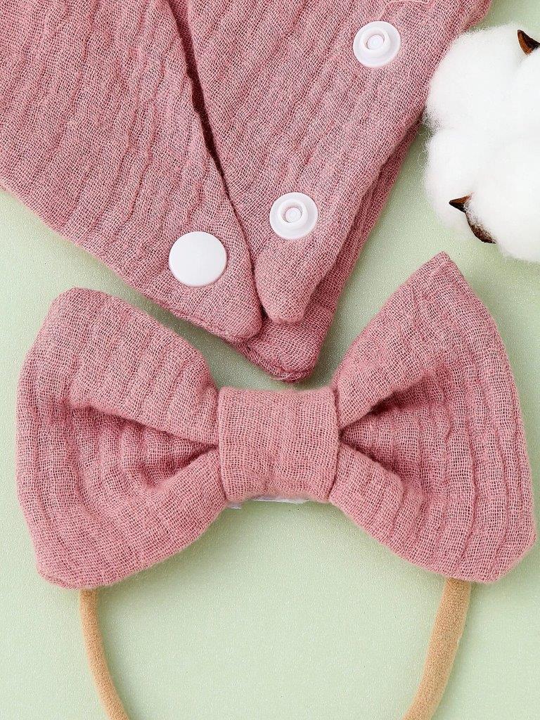 Baby Bandana Bib With Bow Dusty Pink