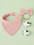 Baby Bandana Bib With Bow Coral Pink