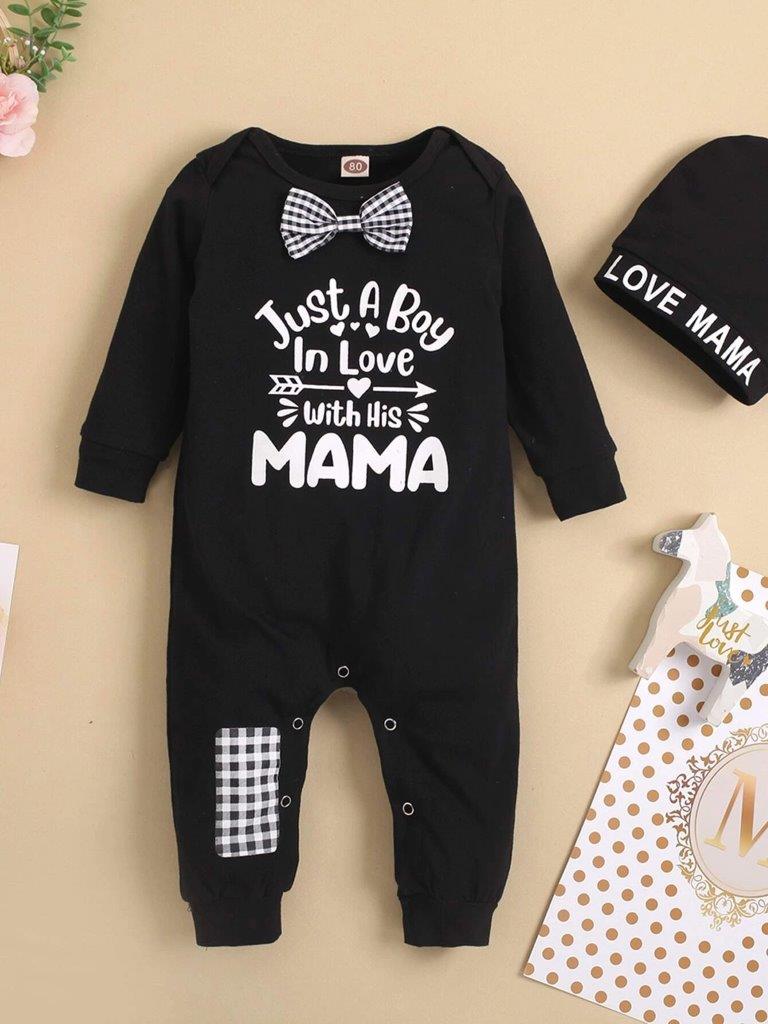 Baby Slogan Jumpsuit With Hat