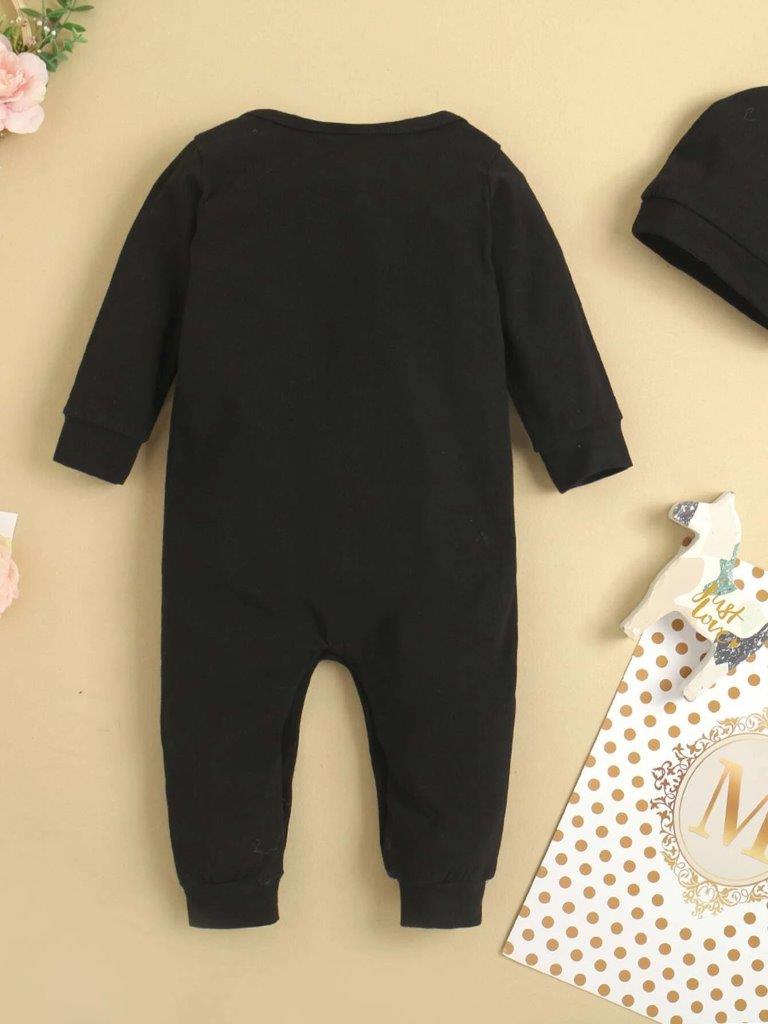 Baby Slogan Jumpsuit With Hat
