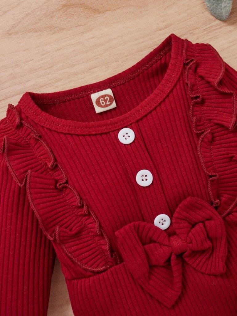 Baby Burgundy Ruffle Bodysuit And Pants Set