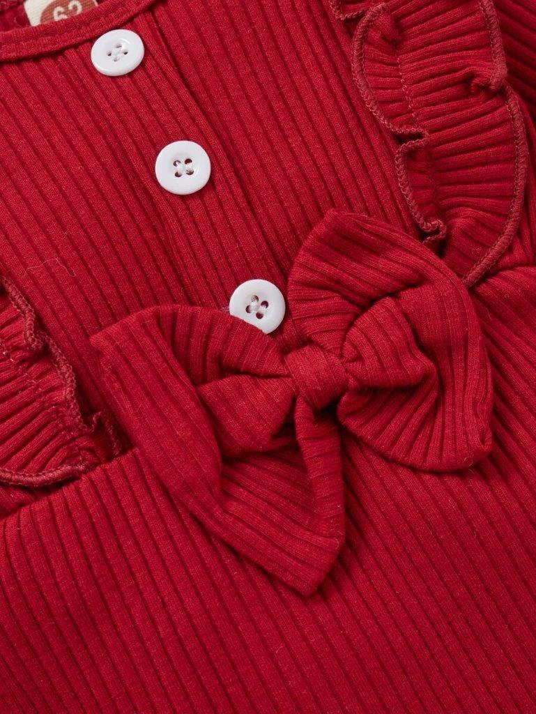 Baby Burgundy Ruffle Bodysuit And Pants Set