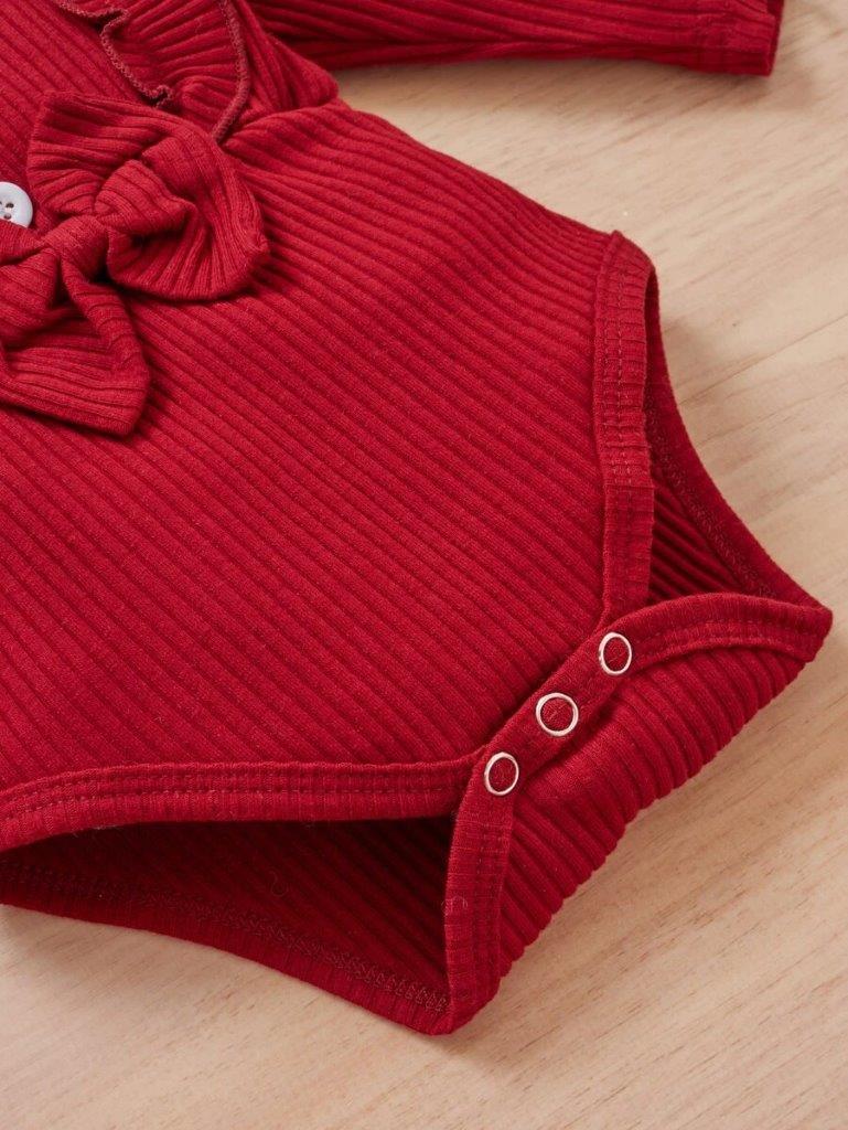 Baby Burgundy Ruffle Bodysuit And Pants Set