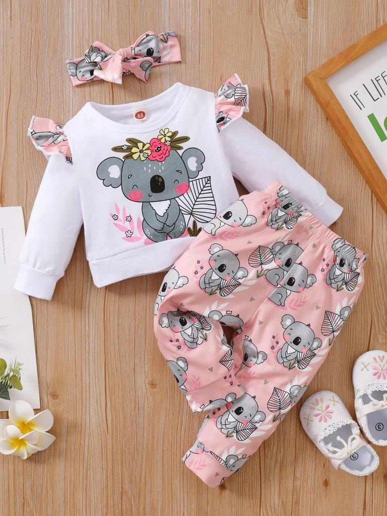 Baby Koala Bear Print 2 Piece Set With Headband