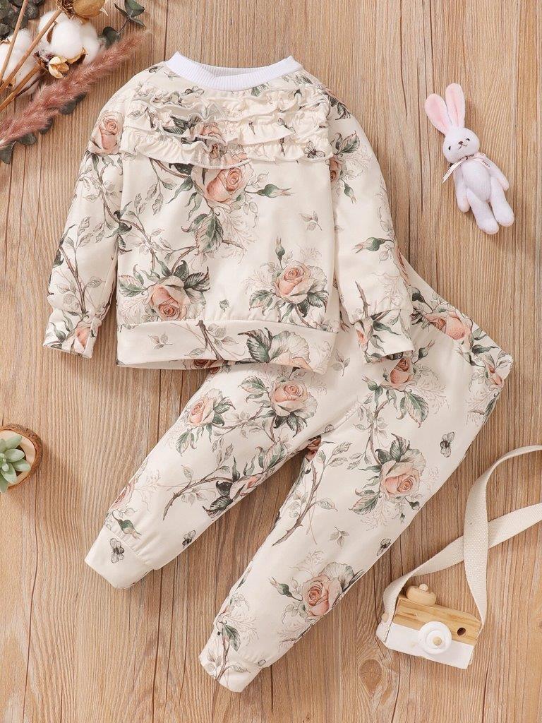 Baby Flower Print Pullover And Pants