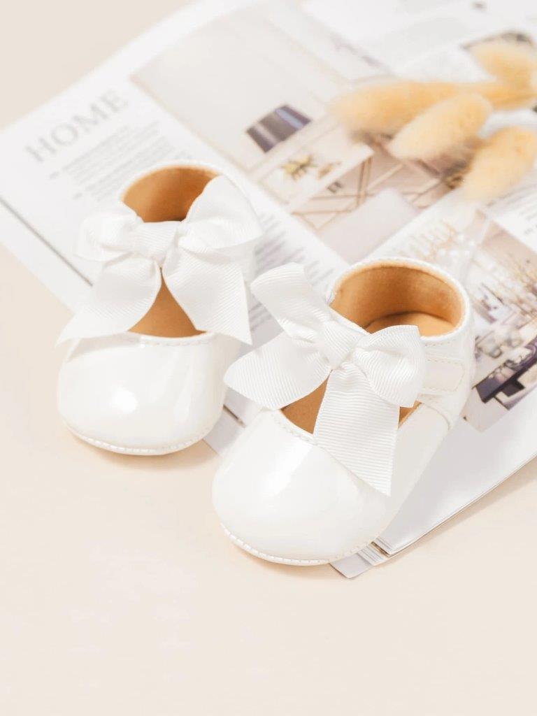 Baby Shiny Bow Flats White