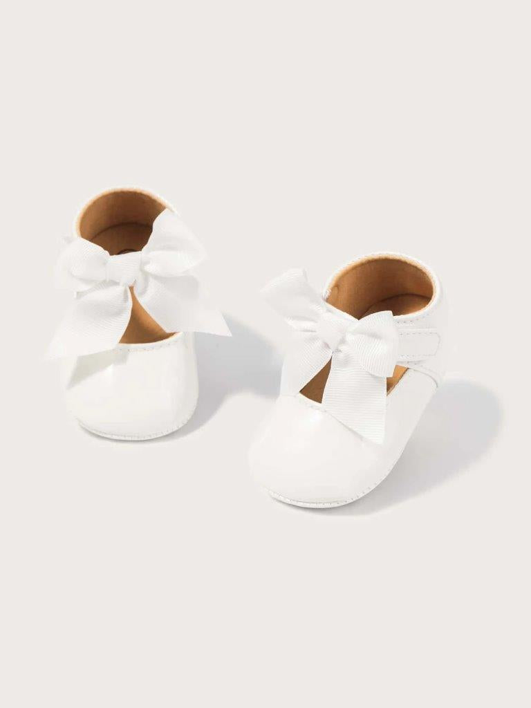 Baby Shiny Bow Flats White