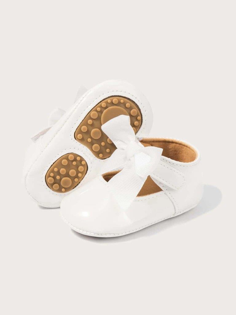 Baby Shiny Bow Flats White