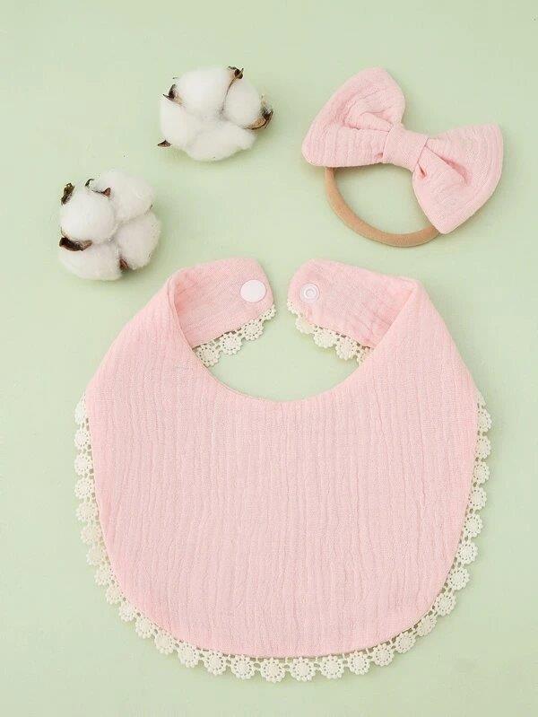 Baby Bib With Hairband Set Pink