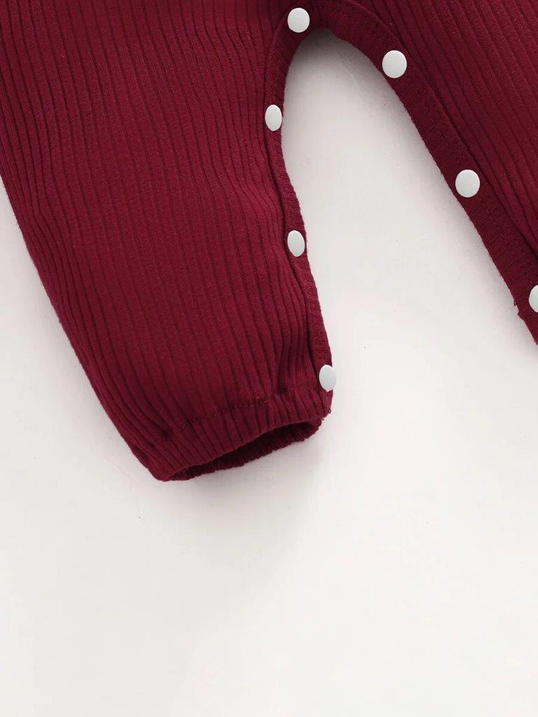 Baby Maroon Button Jumpsuit With Headband