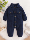 Baby Pocket Flap Navy Corduroy Jumpsuit