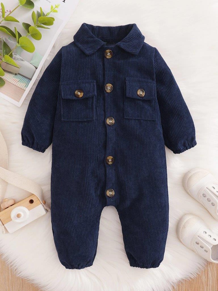 Baby Pocket Flap Navy Corduroy Jumpsuit