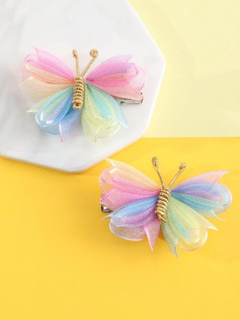 2 Piece Mesh Rainbow Butterfly Hair Clips