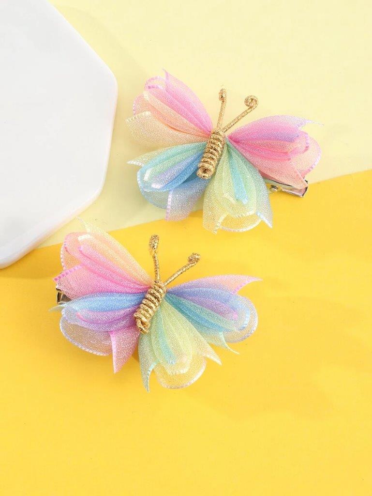2 Piece Mesh Rainbow Butterfly Hair Clips