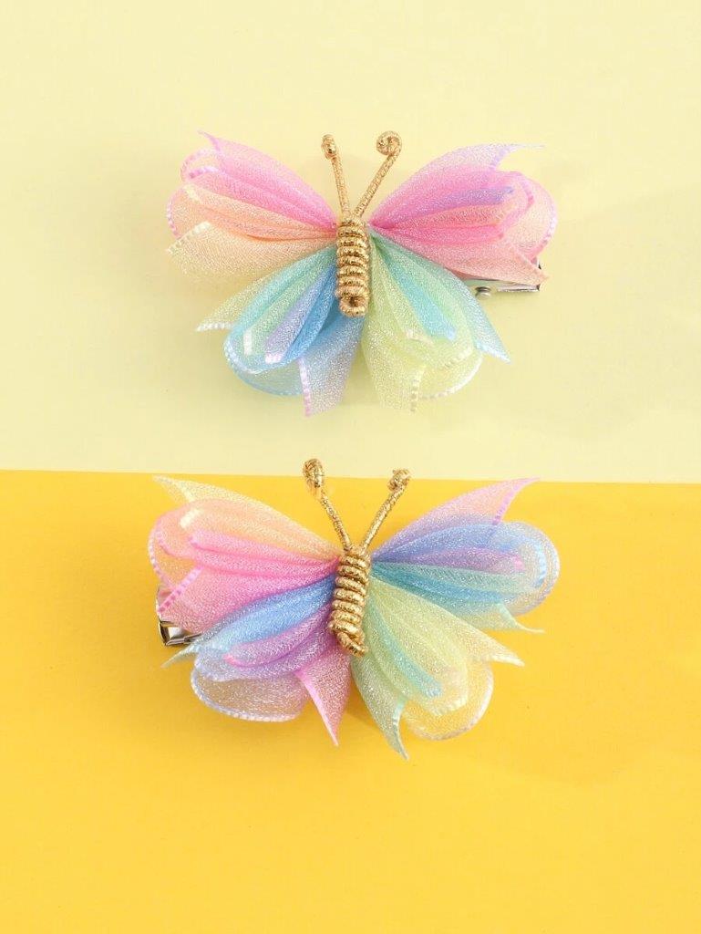 2 Piece Mesh Rainbow Butterfly Hair Clips