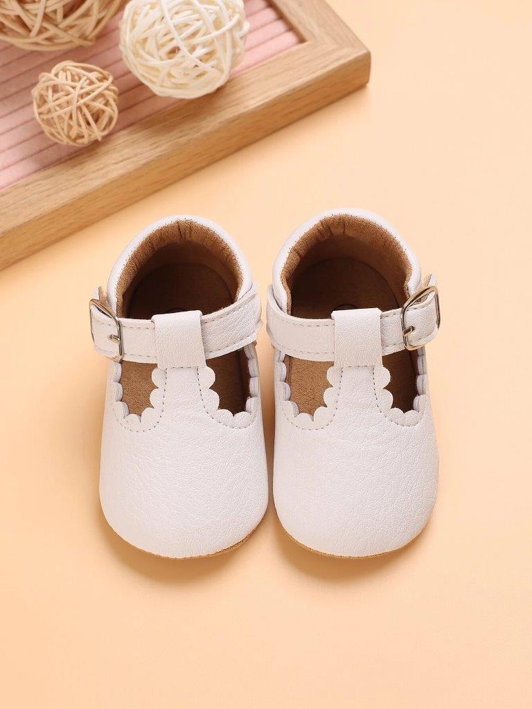 Baby White Leather T-bar