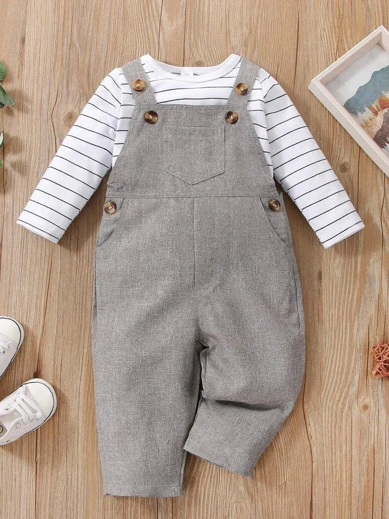 Baby Striped 2 Piece Grey & White Set
