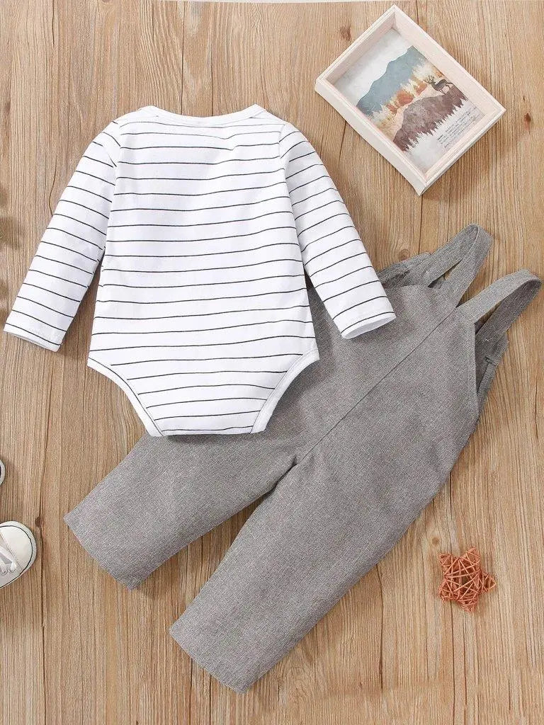 Baby Striped 2 Piece Grey & White Set