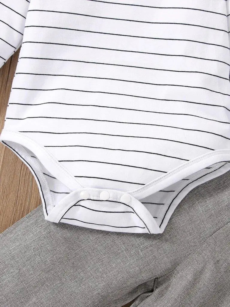 Baby Striped 2 Piece Grey & White Set