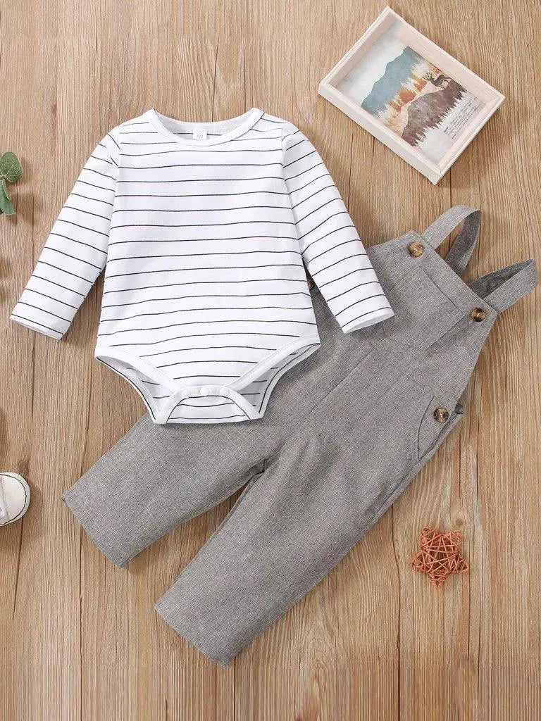 Baby Striped 2 Piece Grey & White Set