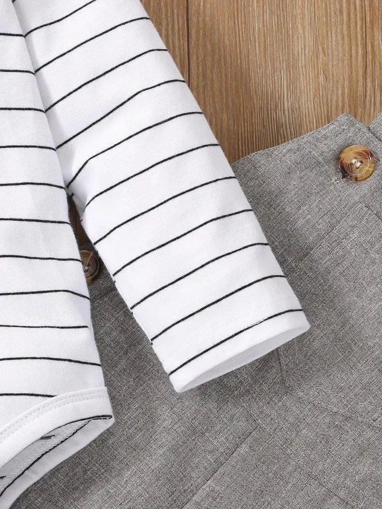 Baby Striped 2 Piece Grey & White Set