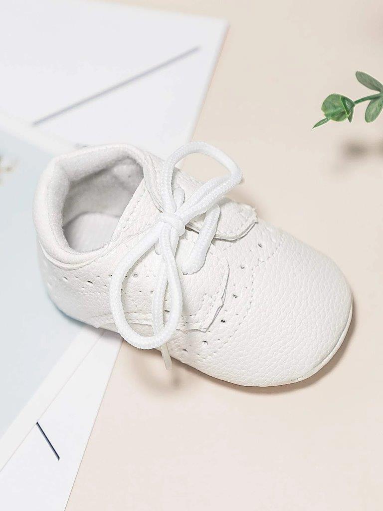 Baby White Lace-Up Flats