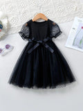 Toddler Girls Puff Sleeve Black Dress