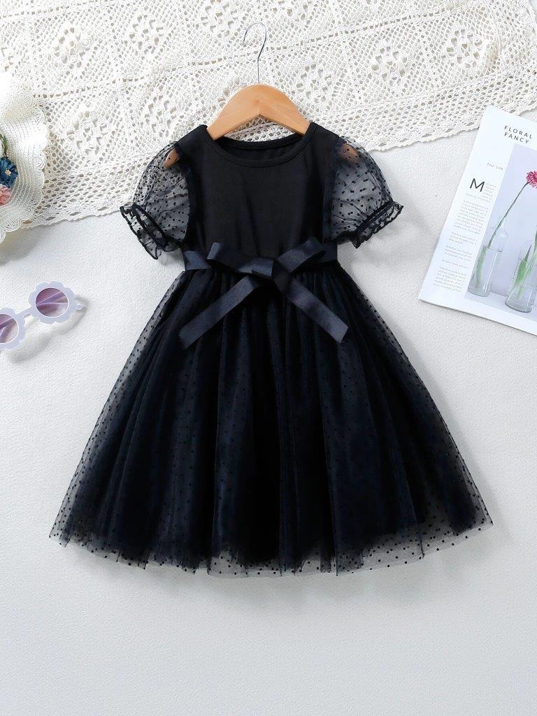 Toddler Girls Puff Sleeve Black Dress