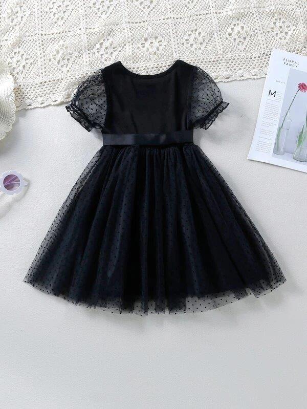 Toddler Girls Puff Sleeve Black Dress