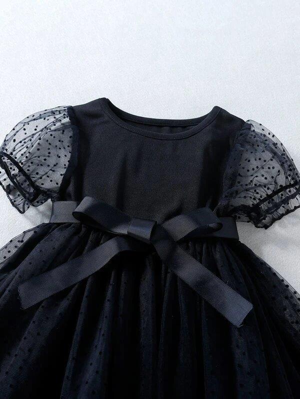 Toddler Girls Puff Sleeve Black Dress
