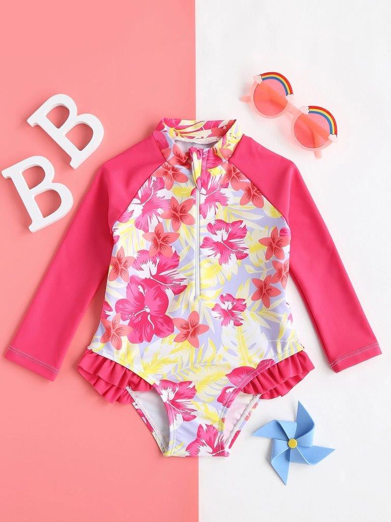 Baby Floral Frill Swimming Costume Pink