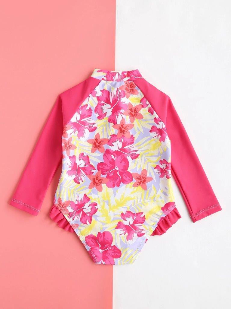 Baby Floral Frill Swimming Costume Pink