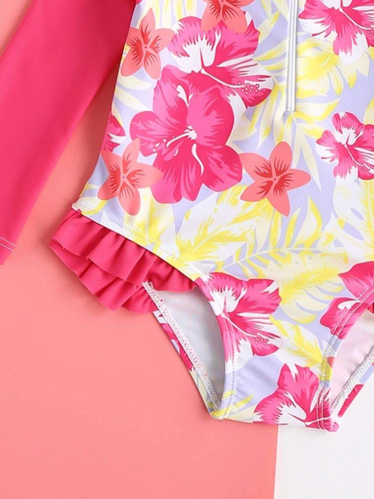 Baby Floral Frill Swimming Costume Pink