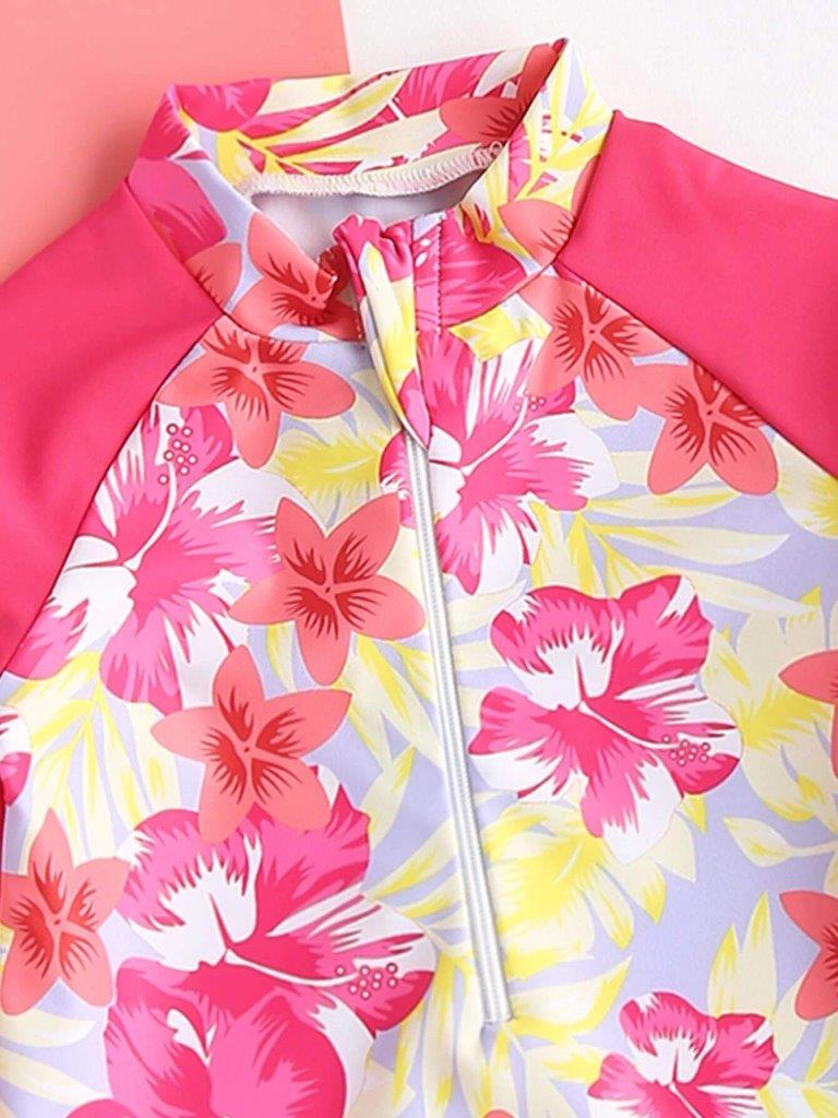Baby Floral Frill Swimming Costume Pink