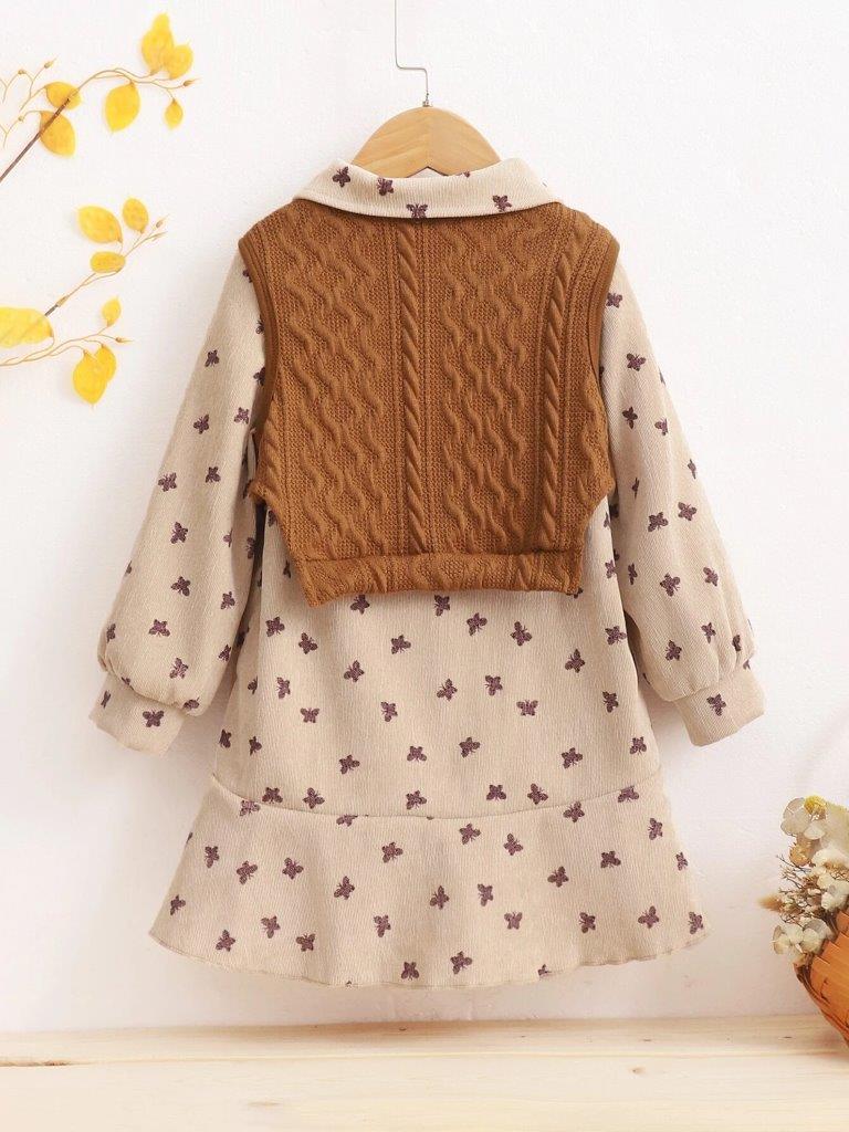 Toddler Girls Butterfly Corduroy Dress Set