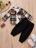 Baby Plaid Overcoat Shirt With Pants Set