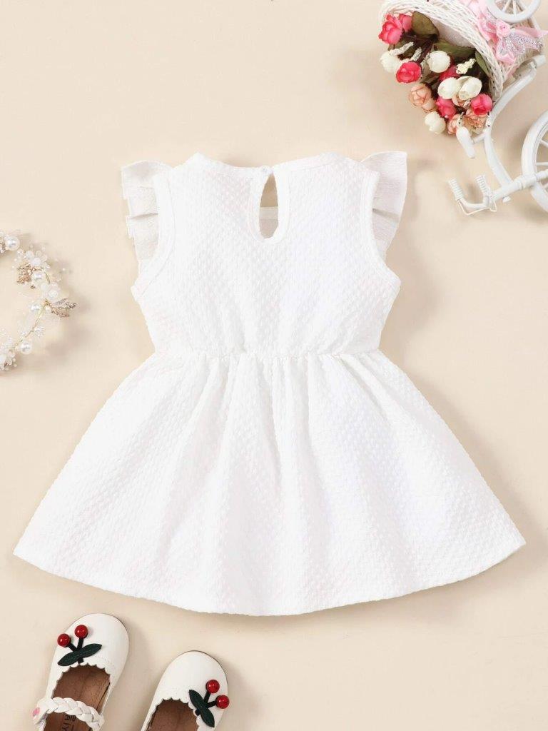 Baby White Textured Ruffle Dress