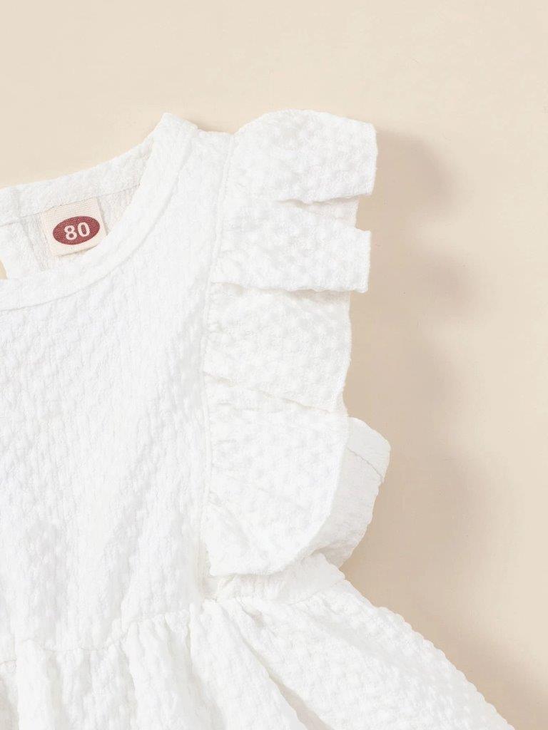 Baby White Textured Ruffle Dress