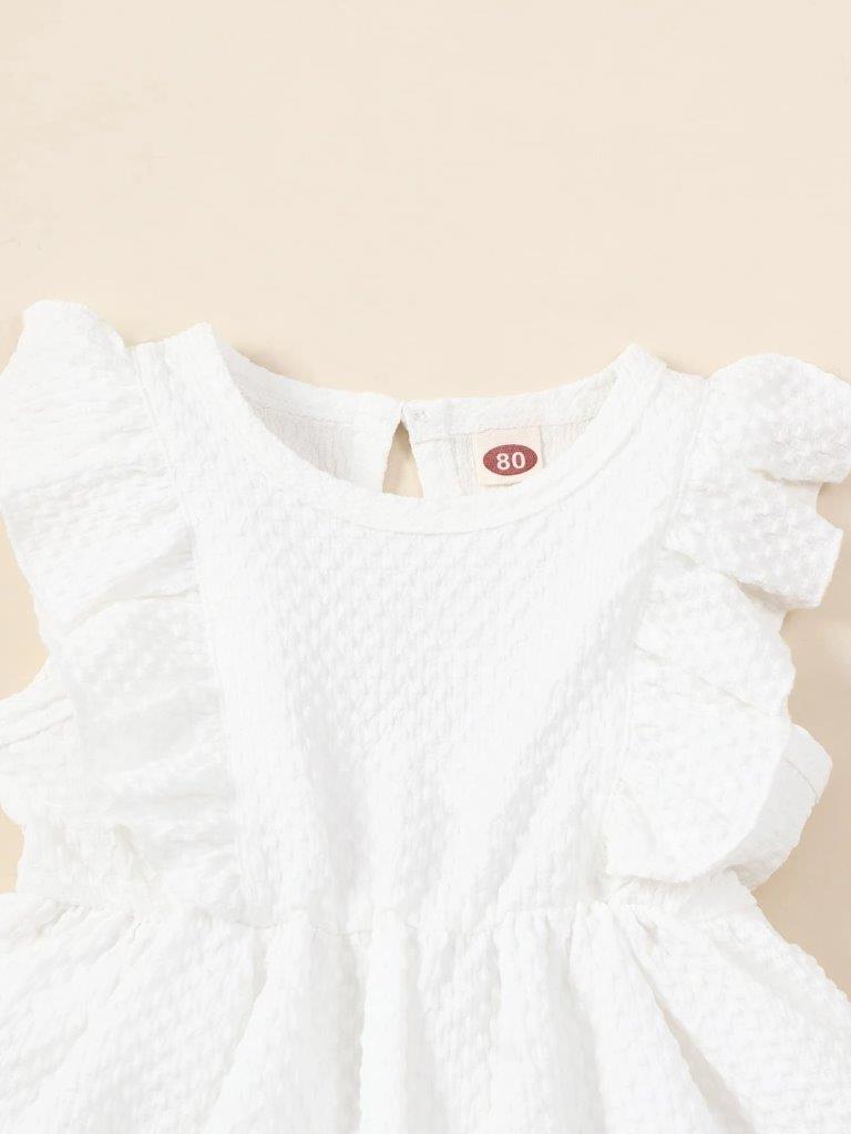 Baby White Textured Ruffle Dress
