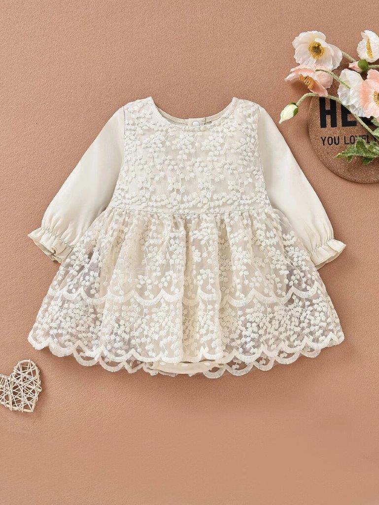 Baby Beige Embroidery lace Bodysuit Dress