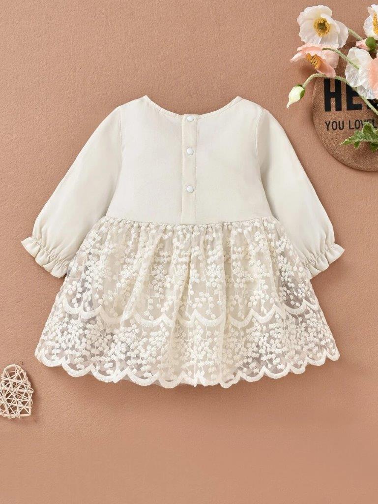 Baby Beige Embroidery lace Bodysuit Dress