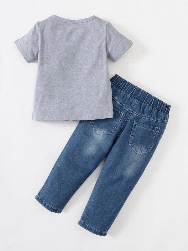 Baby Slogan Tee And Ribbed Jeans Set